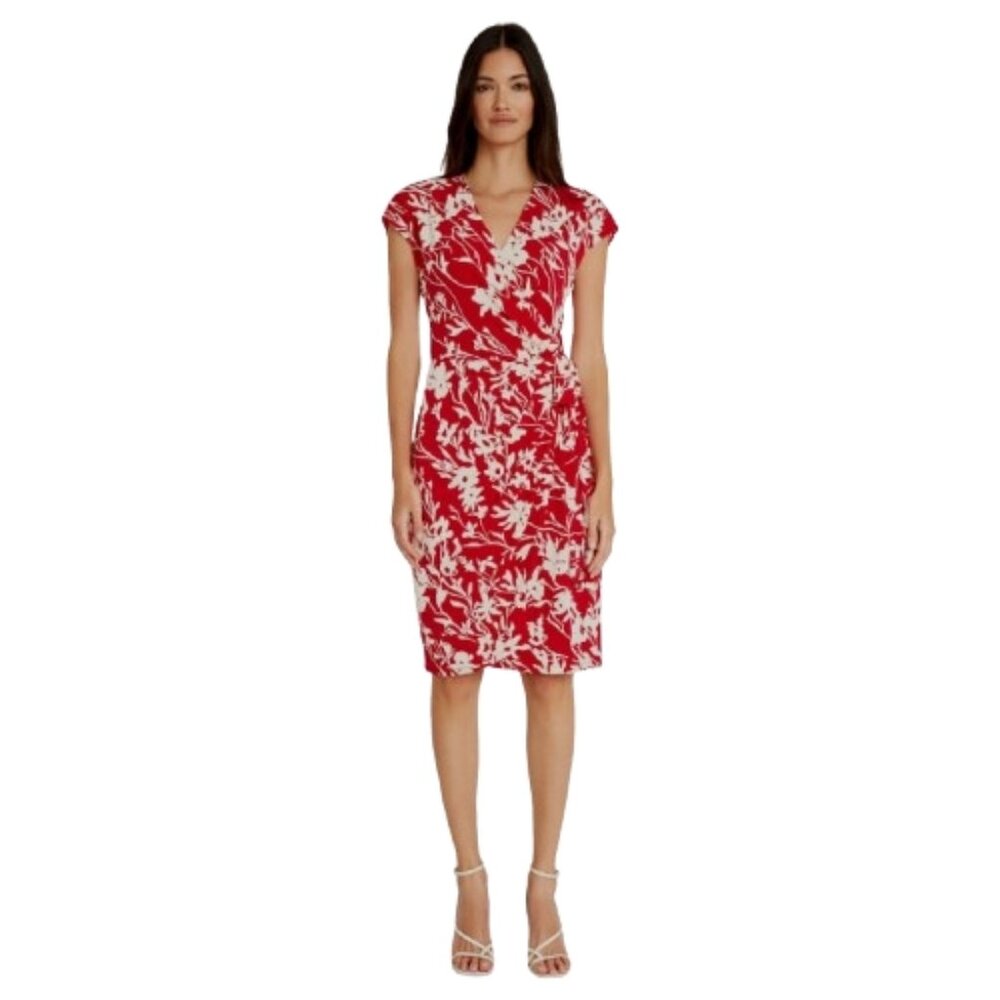 NWT Maggy London Womens Plus Size 18 Red Leaf Print Wrap Dress NEW